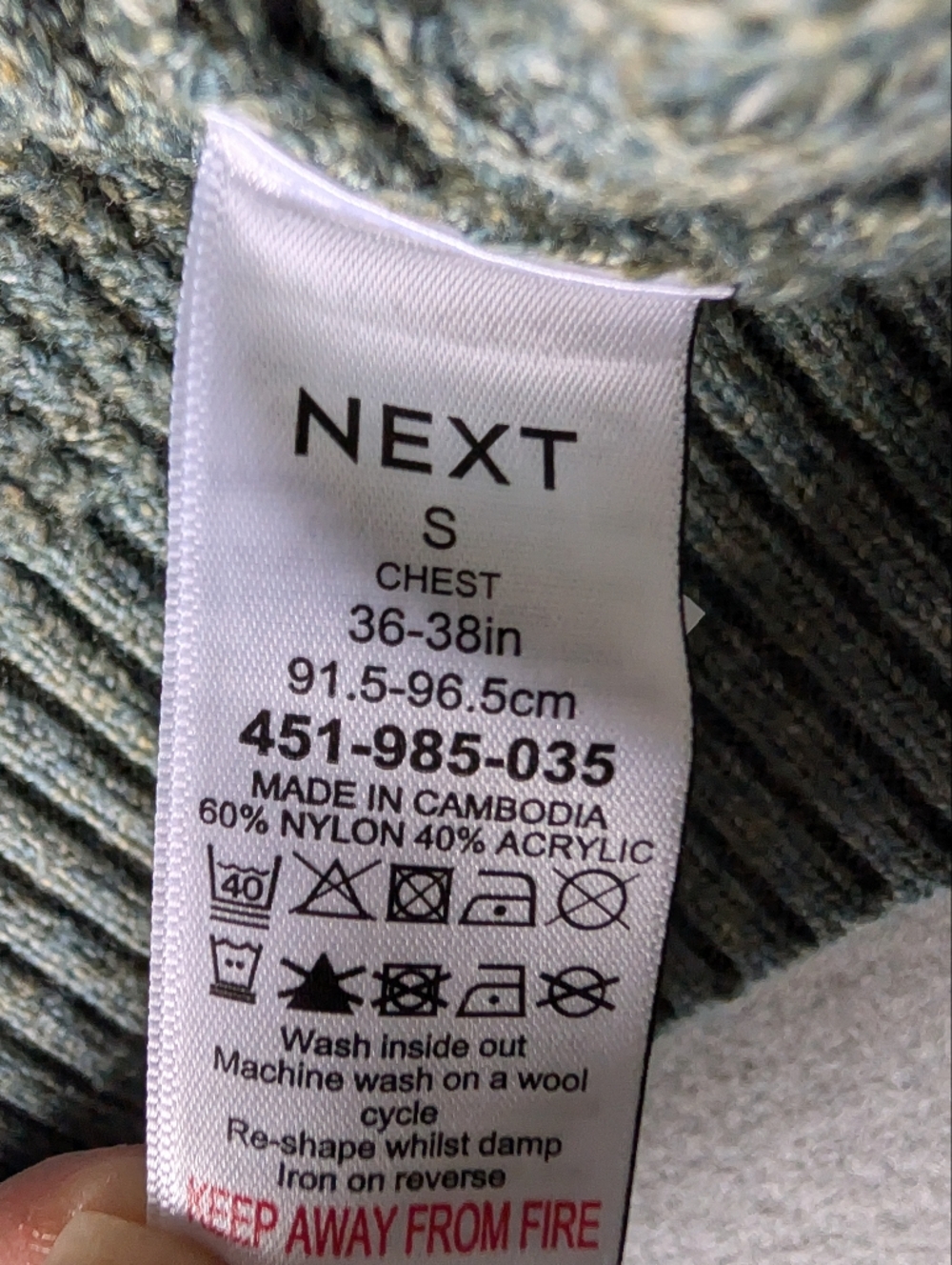 Sage Green Teal Ribbed Knit Sweater Mens Small Minimalist Crewneck Cozy Pullover image 7